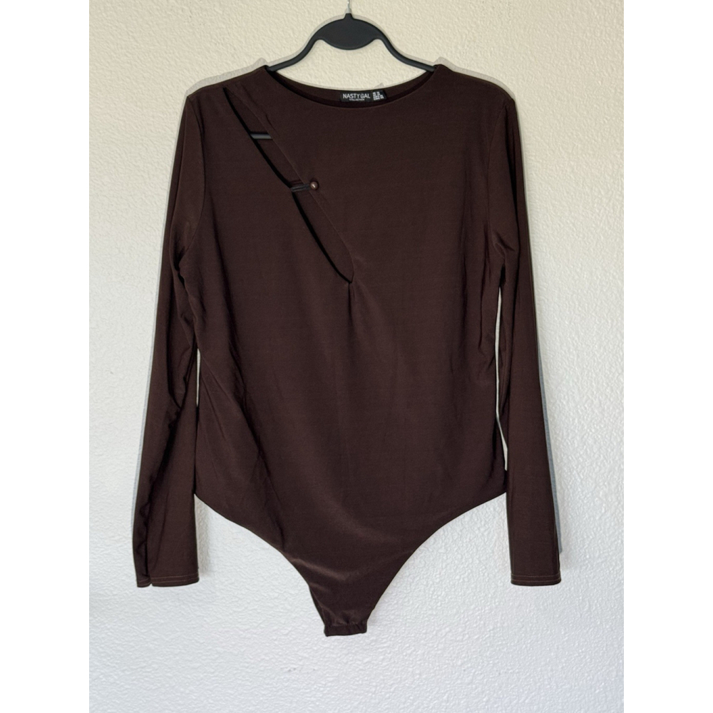 Nasty Gal Women Bodysuit 14 Chocolate Brown Cutout Long Sleeved Chic Trendy